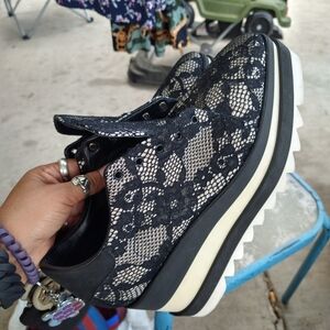 Stella & Dot Black and White Lace Platform Sneakers